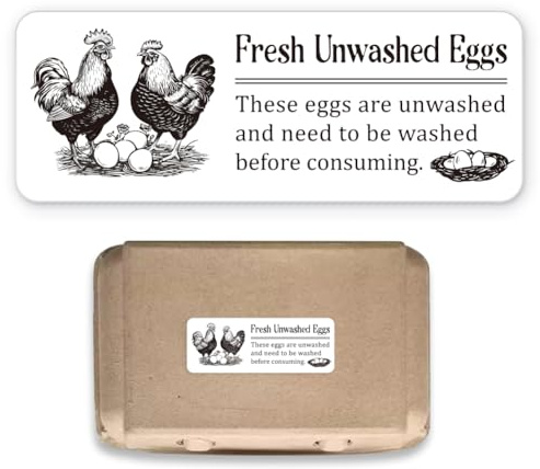 GOMAKERER 180 Pcs Unwashed Egg Carton Labels, 2.5x6.7cm Chicken Farm Fresh Eggs Stickers PET Adhesive Egg Packaging Stickers for Box Container Carton Farm Supplies