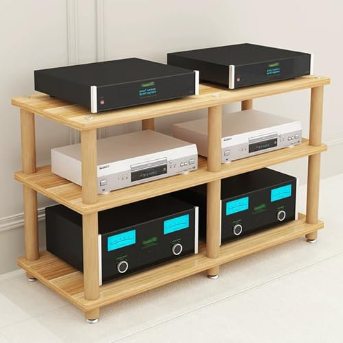YHWKGZ Hi Fi Rack, Audio Rack Hi Fi Regal aus Massivholz, Mit Rutschfesten Füßen, Phonoschrank mit Zwei Positionen, Record Player Stand for CD-Player, Stereokomponenten(Wood Color,47.2x26..3)