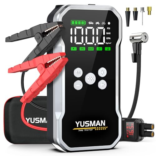 Jump Starter Power Pack with Air Compressor, 6000A 150PSI Portable Car Battery Booster (10.0 Gas/7.0L Diesel), 12V Car Jump Starter Power Bank with Jump Leads, LCD Screen, 2 LED Light