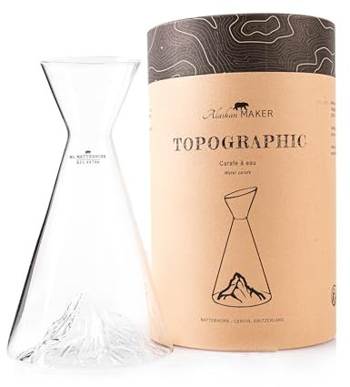 Caraffa per acqua 1 L | Borosilicato di alta qualità soffiato artigianalmente con montagne in rilievo | TOPOGRAPHIC (Mont Matterhorn)