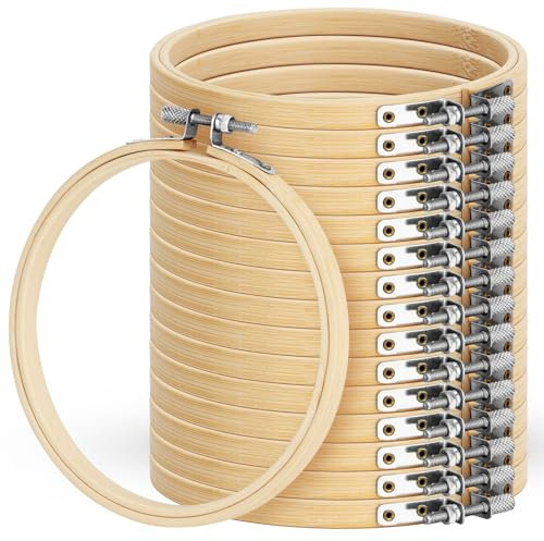 Telaio da Ricamo, Bambù Cerchi da Ricamo 15 cm Croce Ricamo Hoops Piccoli Telai Circolari in bambù per Cucito a Mano Decorazione e Progetti Fai da Te e Cucito(16 PCS)