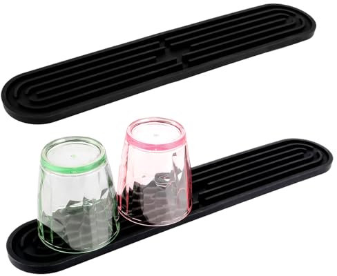 LDXDRU 2 Stück Abtropfmatte Schmal, 43 x 7,8cm Abtropfmatte Spüle Schwarz, Barmatte Silikon Abtropfmatte Geschirr, Silikonmatte Küche Abtropfschale für Spüle für Gläser Flaschen Schneidebrette