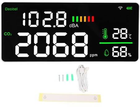 Wandmontierter Schallpegelmesser, Hochpräziser Lärm-CO2-Detektor für TuyaSmart APP, Wiederaufladbarer 10 Fuß Langes USB-Kabel Im Lieferumfang Enthalten, mit Löchern für die