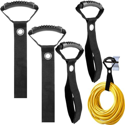 YAYODS Lot de 4 Organisateur de Rallonge Électrique avec Poignée - Support de Tuyau Mural en Nylon 900D - Sangle de Rangement réglable pour Câbles, Tuyaux d'Arrosage et Cordes - Charge 30 kg