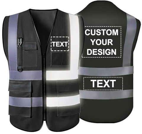 YouBaiVS Gilet de Sécurité Personnalisable pour Hommes Haute Visibilité Réfléchissant 5 Poches avec Logo Fermeture à Glissière S-5XL pour Vêtements de Travail de Protection Extérieure