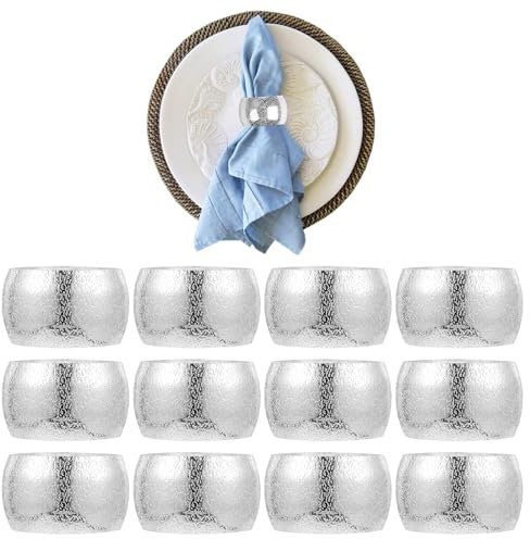 XHYASD 12 Stück Serviettenringe Silber, Serviettenring für Tischservietten, Servietten Ringe für Weihnachten Thanksgiving Hochzeitsfeier Familienessen