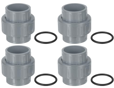 QUARKZMAN Raccord union en PVC, 4 pièces 1-1/4 avec joint torique, raccord à emboîtement pour piscines et plomberie extérieure (gris)