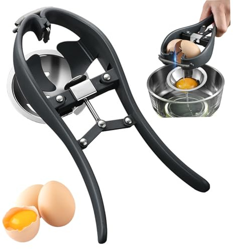 Egg Cracker Labor Saving Stainless Steel Egg Cracker Tool with White Separator Easy to Use Ergonomic Opener with Spring for Chicken Eggs and Duck Eggs