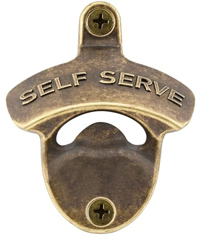 HAIICEN Old School Beer Bottle Opener Wall Mount SELF SECER Drink Cap Opener for Garage Men Cave Antique Brass