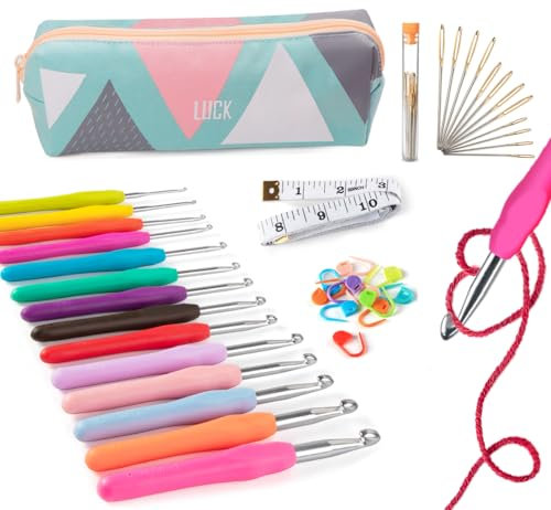 StiVerse 14 Sizes Crochet Hooks, 39 Pack Crochet Hook with Storage Case, Long Crochet Needles Crochet Hook Set for Beginners, Crocheters, DIY Hand Knitting Craft Art Tools