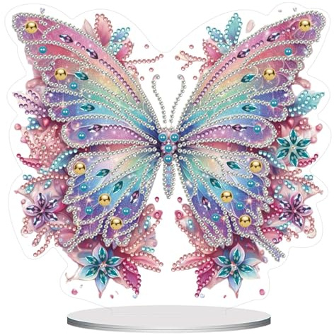 CAYUDEN Diamond Painting Table Ornaments, DIY Pink Butterfly Diamond Painting Adult 5D Crystal Desktop Diamond Art Kits Adults Tabletop Gem Ornaments Craft Kit for Gift, Decor