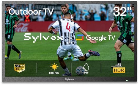 SYLVOX 32 Pollici TV da Esterno, Smart Google Television 1080P Full HD per Esterno 1500 Nits - Impermeabile IP55 | DVB-S2/T2, HEVC 10 - Outdoor Televisore per Terrazze, Giardini (Pool SE 2025)