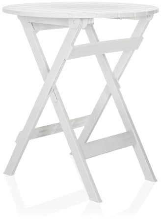 hjh LIVING Mesa Plegable de Exterior TRAVANO T práctica Mesa Plegable para balcón y Patio, Mesa Bistro, Blanca