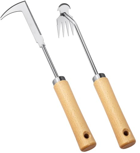 BOOLOOEN Strumento di diserbo del Giardino di Erbacce a Mano, del Giardinaggio, Strumenti di Giardinaggio, Strumenti di Giardinaggio in Acciaio Inossidabile per Cortile e Giardino, 2 Pezzi