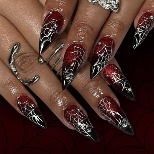 Evadollina Halloween Nägel, 24 Stück Spinne Press on Nails, Halloween Nails, Nägel Zum Aufkleben, Kunstnägel zum Aufkleben (Typ G)