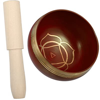 AKOOSY Handgefertigte Nepal Klangschale Rot Meditations Singing Bowl für Yoga Heilung Chakra mit Holzklöppel Vielseitiges Klanginstrument Dekoratives Spirituelles
