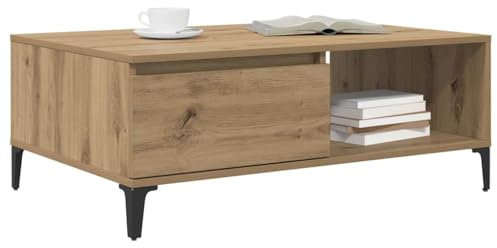 vidaXL Kaffebord i Artisan Ek, 90 x 60 x 35 cm. Det är gjort av konstruerat trä och passar bra inomhus i vardagsrummet. Det har gott om förvaringsutrymme och en strukturerad finish. Kommer i en karton