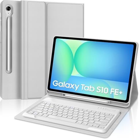 IVEOPPE Hülle mit Tastatur für Samsung Galaxy Tab S10 FE+ 13.1 Zoll, Deutsches QWERTZ-Layout, Tastatur für Samsung Tab S10 FE+ 13.1 2025, Magnetisch Abnehmbarer Keyboard mit Pen Halter, Weiß