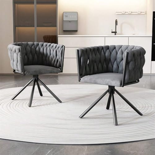 Matstol i sammet, 2 set, enkel Luxus-Wohnzimmer-Schlafzimmer-Drehstuhl, snurrande fritidsstol med fyra metallstödben, grå