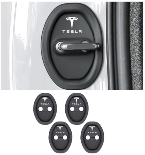 WYMKL 4 Stück Schutzhülle Türschloss für Tesla Model 3 2020-, Schutz für Türverriegelung Türschloss Schutzabdeckung und Autotuer Stossdaempfer Zubehoer Autotür Türdämpfer