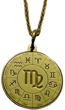 Collar de plata de ley 925 de 28 mm | Cadena de 45 cm | Colgante de Virgo | Amuleto del signo zodiacal de Virgo | Amuleto del signo astrológico de Virgo | Grabado con baño de oro de Virgo | 00761