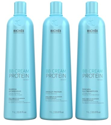 Richee Professional | BB Cream | Protein hårvårdsset, 3 x 1 000 ml flaskor, schampo, mask och proteinbehandling för volym och smidighet