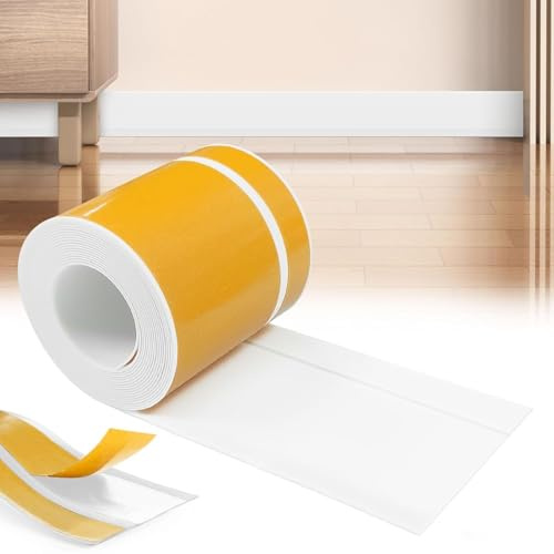 YushengTai PVC-Golvlister, Självhäftande Mjuk golvlister, Mjuk PVC-Lister, Självhäftande Golvlister, Lämplig för Badrum Och Kök (60 mm x 20 mm x 10 m, Vit)