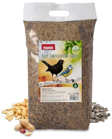 PANTO Vier-Jahreszeiten-Futter 12,5 kg – Wildvogelfutter, Streufutter | Vogelfutter mit Sonnenblumenkernen, Erdnüssen & Getreideflocken – energiereich für Futterhäuschen & Futterplatz