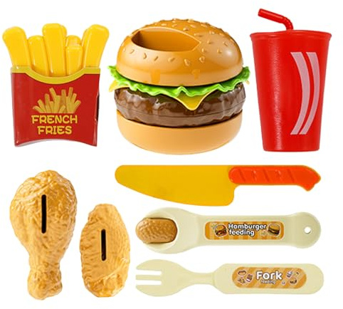 Hamburger Spielzeug Set, Küchenspielzeug Zubehör Kinder, Fastfood Familieneimer Hamburger Rollenspiele, Geschenk Für Mädchen Junge