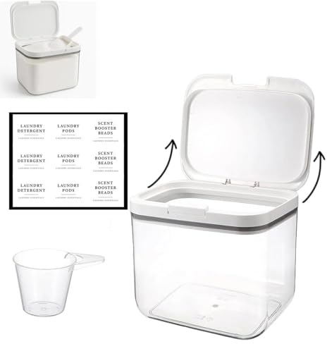 SVUPUE Waschpulver Aufbewahrungsbox,Waschmittelbox,Waschpulver box,4.5l | Inklusive Deckel, waschmittel dosierer und Etikett, Geeignet für Waschmittel, Waschmittelkapseln und Mehl, Transparentweiß