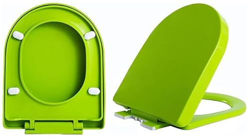 Sedile WC a forma di D con chiusura rallentata, colorato, con cuscinetti antiscivolo, cerniere a sgancio rapido, colore verde, perfetto per il bagno, comodo e design