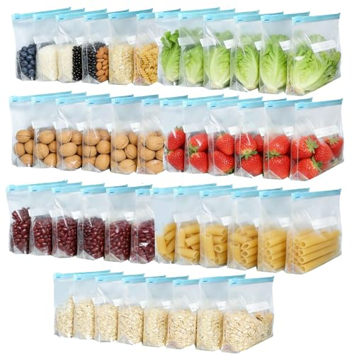 45PCS Freezer Bags, Food Storage Freezer Bags, Reusable Zip Lock Sandwich Bags, Extra Thick Zip Lock 3 Sizes Leakproof Ziplock Bags for Freezer, Dishwasher & refrigerator, Gallon & Meats, Vegetables