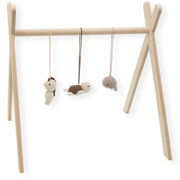 Dvärgsache BASIC lekbåge – trä babylekbåge från födseln, plywood, stabil konstruktion, Montessori babygym, främjar motorik och sinnen – från 0 månader (med hänge undervattensvärlden)