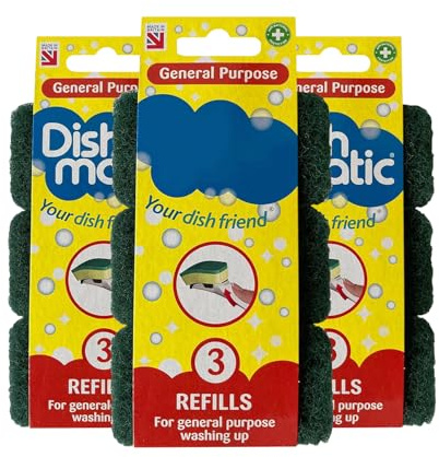 Karrma Ltd. General Purpose Sponge Refills (3 x 3 = 9 Refills) for Washing Up Handle, Kitchen Scrubber Replacement Heads, Antibacterial Green Abrasive Scouring Pad