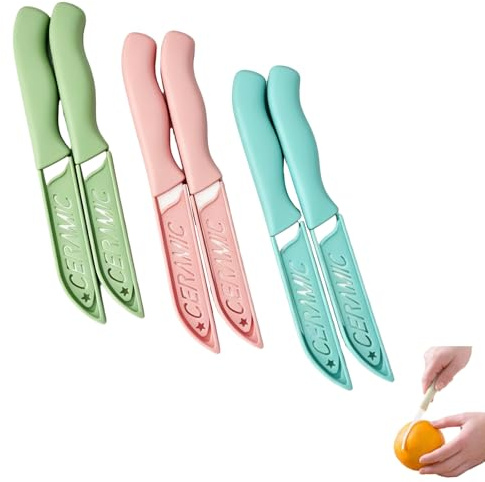 Larebidtex Set de 6 Cuchillos de Cocina en Cerámica - Hojas de 70 mm, Mangos Ergonómicos, Fundas Protectoras Incluidas, para Cortar Frutas y Verduras