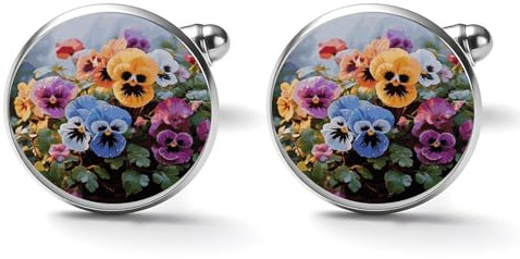 Pansy Flowers Alloy Cufflinks for Men 17mm 20mm Shirt Cuff Links for Wedding Business Formal Dress Father's Day Birthday Gift for Him