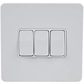 Schneider Electric Ultimate Screwless Flat Plate - 3 Gang Toggle 2 Way Light Switch, Single Pole, 16AX, GU1432WPW, Painted White With White Insert