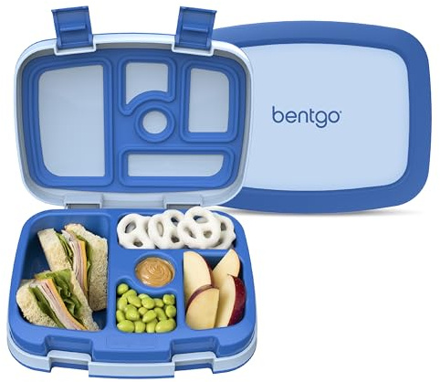 Bentgo Kids Bento-Style 5-Compartment Leak-Proof Lunch Box - Ideal Portion Sizes for Ages 3 to 7 - Durable, Drop-Proof, Dishwasher Safe, PFAS & BPA-Free & Made with Food-Safe Materials (Blue)