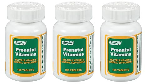 Rugby Prenatal Vitamins - Multiple Vitamin and Mineral Supplement - 100 Tablets (3 Pack)