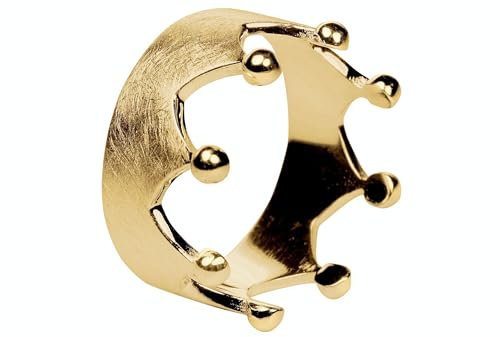 SILBERMOOS Damen Ring Krone Kronenring gebürstet vergoldet Größe 66, Sterling Silber 925, Statement Ring, Silber
