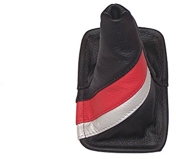 The Tuning-Shop Ltd for Toyota Celica 1994-98 Gear Gaiter Black Italian Leather TRD Racing Style Stripes
