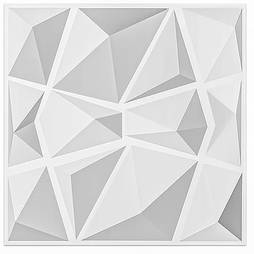 Art3d 12 Pezzi Pannelli 3D da parete con motivo a rilievo “diamanti bianco”, 50 x 50 cm, PVC Altamente Rigido, Indeformabile, Riciclabile, Impermeabile, Termoresistente, Inodore