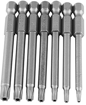 Set de 7Pcs 75mm T8-T30 1/4 Embouts de Vissage Magnétique Tournevis Queue Hex Tête Creuse Etoile Torx pour Tournevis Electrique