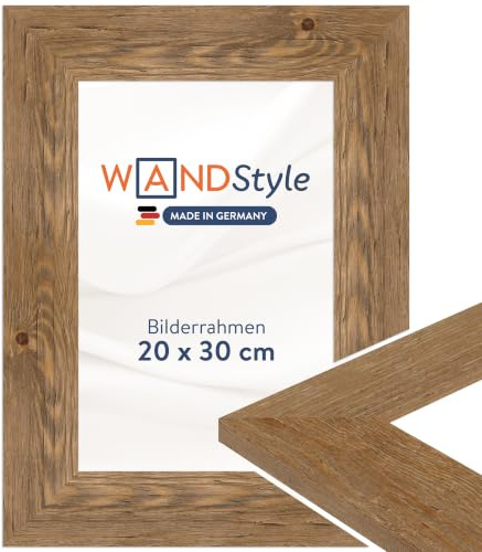 WANDStyle Bilderrahmen 20x30 Eiche, rustikaler Bilderrahmen Holz 20x30 cm | Hochwertiger Holzbilderrahmen, Posterrahmen zum Aufhängen, Rahmen 30x20 cm, Fotorahmen H780 - Made in Germany