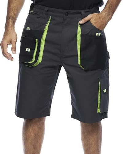 Korta Arbetsbyxor Herr, Arbetsbyxor Kort, Kvalitet, Herr Sommar Svart/Orange/Grön Arbetsshorts, Svart/Grön, XXL