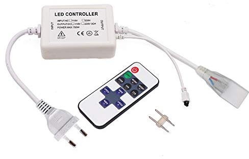 XUNATA Regulable Control Remoto de 11 Teclas + Transformador de 750 W, Cable de Alimentación para tira de LED de 220V (Distancia de los pines: 7 mm)