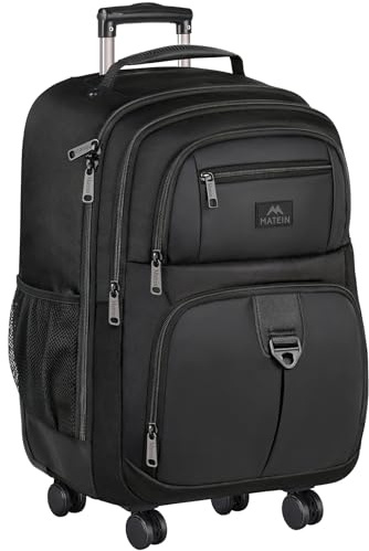 MATEIN Rolling Backpack with 4 Wheels, 17 inch Water Resisatnt Roller Spinner Backpack for Men, Large Busines Travel Wheeled Bag, Airline Approved Carry on Luggage Suitcase Bag, Black