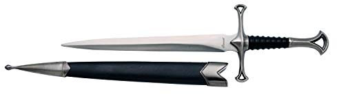 AMONT Dolch Andúril inoffizielle Replik S0144, nickelfarbener Knopf und Schutz mit schwarzem Griff. Insgesamt 35 cm mit Stahlklinge, schwarzer Mantel mit nickelfarbener Oberfläche.