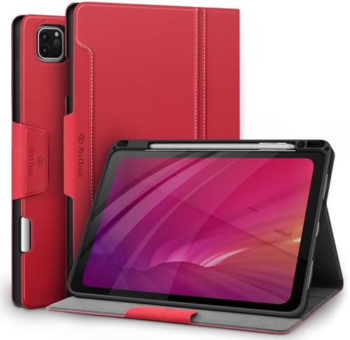Antbox Hülle für iPad Pro 11 2022/2021/2020/2018 (4./3./2./1. Generation) mit Stifthalter Auto Schlaf/Wach Funktion PU Ledertasche Schutzhülle(Rot)