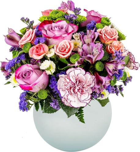 Purple Extravagance in Opal Vase | Arabella Bouquets | Real Fresh Flowers for Delivery, Gift for Birthday, Congratulations, Anniversary, Thank You, Valentine's Day